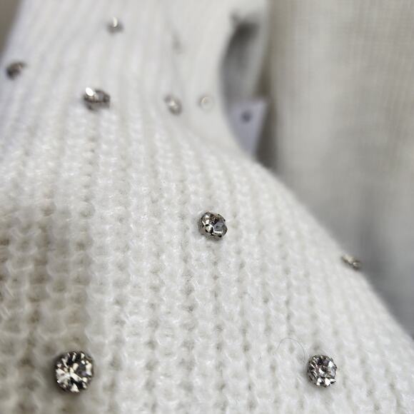 Nine West NWT daisy dew jeweled white knit sweater‎ woman's size medium - Picture 10 of 10